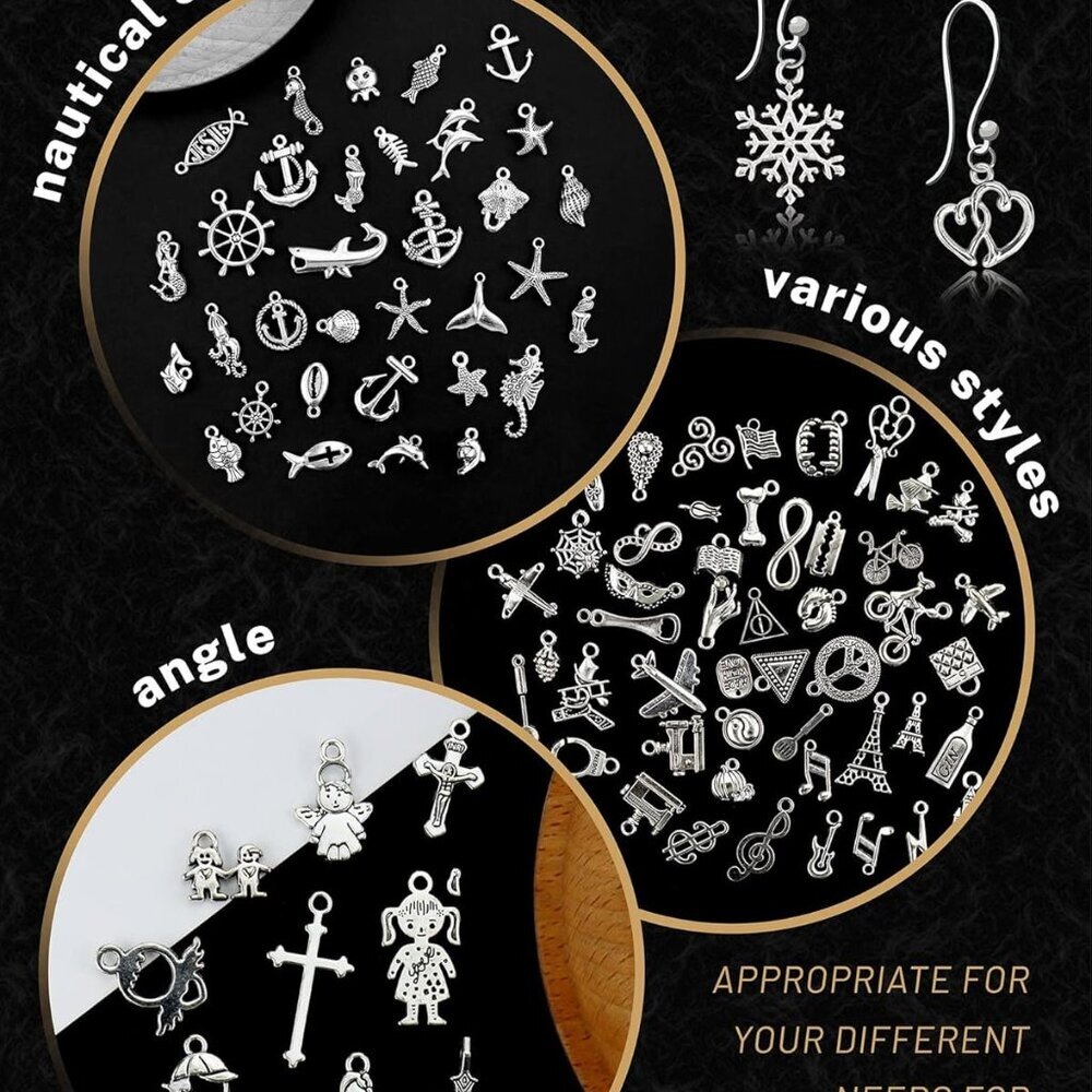300 PCS Wholesale Bulk Lots Jewelry Making Charms Mixed Smooth Tibetan Silver Al - Picture 5 of 7